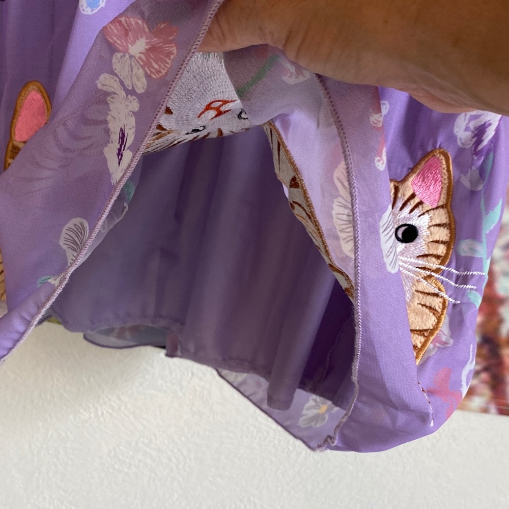 Charming Lavender Kids Dress with Cat Embroidery - Picture 5 of 9